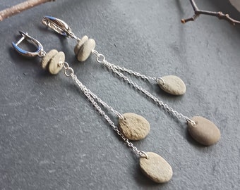 Steinohrringe, Pebble Earrings, Chiemsee Kiesel, Pebble Silver Earrings, Long Pebble Earrings, Chandelier Earrings,  Handmade in Bavaria