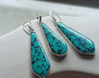 Turquoise Earrings, Turquoise Silver Earrings, Turquoise Jewellery Set, Turquoise Pendant & Earrings Set, Turquoise Jewellery, Gift for Her