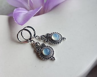 Brincos de Pedra da Lua, Brincos de Prata com Pedra da Lua, Brincos Estilo Boho, Brincos Estilo Vintage, Brincos de Opalita, Presente