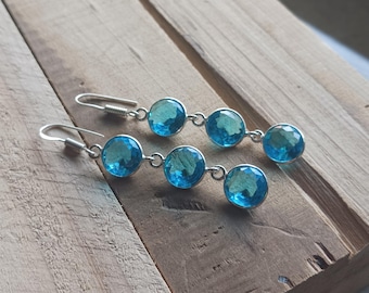 Blue Topaz Silver Earrings, Long Topaz Silver Earrings, Swiss Blue Topaz Earrings, Blue Topaz Earrings, Boho Topaz Earrings, Topaz Earrings
