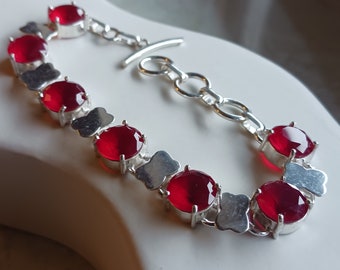 Bracelet grenat, bracelet grenat rouge, argent et grenat, bracelet de pierres précieuses, bracelet ethnique en argent, bracelet tendance rouge