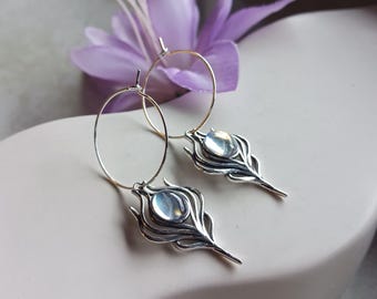 Opalith Ohrringe, Opalith Silber Ohrringe, Gothic Ohrringe, Fantasy Silber Ohrringe, Opalite Creolen, Romantische Silber Creolen, Mystische Steine