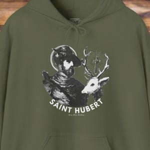 Saint Hubert Hunting Hoodie - Catholic Hunters Gift Patron Saint of Hunters Outdoorsman Hooded Sweatshirt Religious Apparel for Dad Men