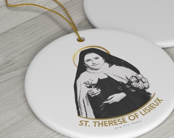 St Therese Ceramic Car Charm Ornament -Ideal for Christmas or any special occasion. Display it in your car or hang it on your Christmas tree