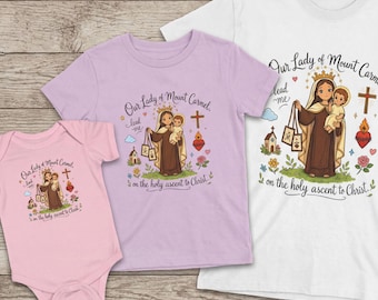 Our Lady of Mount Carmel Shirt, Catholic Comfort Colors Tee, Scapular Shirt, Marian Catholic Shirt, Baptism Baby Onesie, Religious Gift