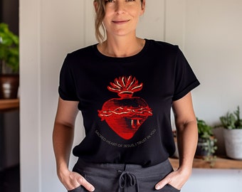 Sacred Heart of Jesus T-Shirt - A Catholi Shirt Ideal for June Devotions, Mass, Ministry, and Youth Groups - Perfect Birthday Catholic Gift