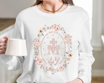 Miraculous Medal Virgin Mary Long Sleeve Shirt - Baby Infant Bodysuit, Hooded sweatshirt, Marian Adult Shirts