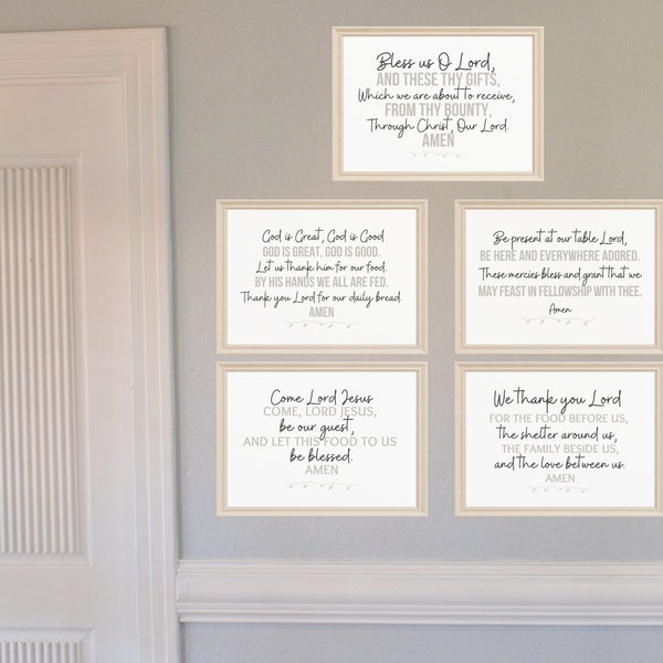 5 Grace Before Meal Prayers Blessing Printable Wall Art Instant download Digital files Dining Room Decor Catholic Table Blessing Print