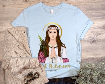 Saint Philomena T-Shirt - Trendy Catholic Tee for Women - Patron Saint of Infants, Babies, and Youth - Confirmation and First Communion Gift