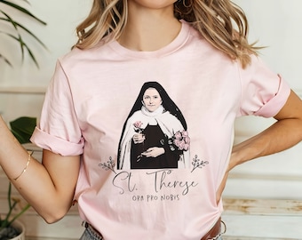 Camiseta de Santa Teresita - Camiseta de Santa Teresita de Lisieux Camiseta de Santa de la Pequeña Flor Regalos Católicos Camiseta Católica