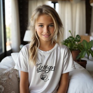 Teen Girl White T Shirt Mockup, White Shirt Mockup, Children Mockups, Unisex T Shirt Mockup, Kid&#39;s T Shirt Mockup, Girl Mock, Youth Mockup