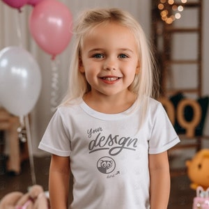 Birthday Girl T-Shirt Mockup, Kids White T Shirt Mockup, Children Mockup, Girl White Shirt Mock up, Kids Mockup, Balloons Birthday Mockup zdjęcie 1