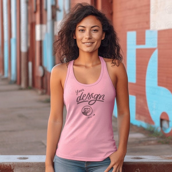 Pink Tank Mockup, Streetwear mockup, Pink Tank Top Mockup, Woman Model Tank Mockup, Model Mockup, Bella Canvas 3480 Unisex Tank Mockup