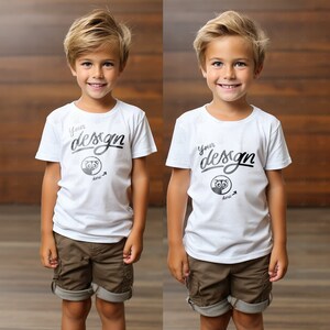 White T shirt Twin Brothers Mockup, Two Boys Shirt Mockup, Kids Mockup, Boys Mockup, Sibling Mockups, Children White TShirt Mock up