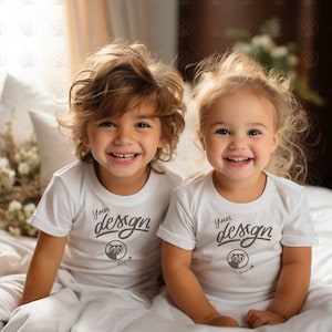 Siblings Mockup, Brother And Sister Mockup, Matching T-Shirts Mockup, Kids White T Shirt Mockup, Children White T Shirt Mock up