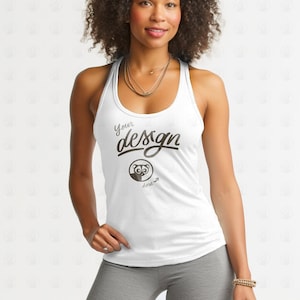 White color Tank Top Mockup, Casual wear mockup, Tank Mockup, White Woman Model Tank Top Mockup, Bella Canvas 3480 Tank Mockup