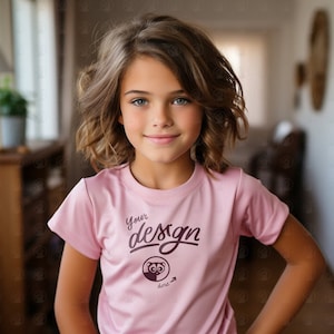 Pink Tee Shirt Mockup, Girl Pink T Shirt Mockup, Girl Mockup, Child Mockups, Pretty Girl T Shirt Mockup, Kid&#39;s T Shirt Mockup, Girl Mock