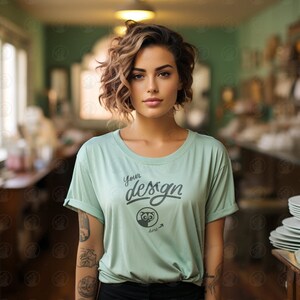 Sage Color T-Shirt Mockup, Feminine T-Shirt, Woman&#39;s Shirt Mockup, Women&#39;s Tee Mock, Woman Sage T Shirt Mockup, Sage Shirt Woman Mockup