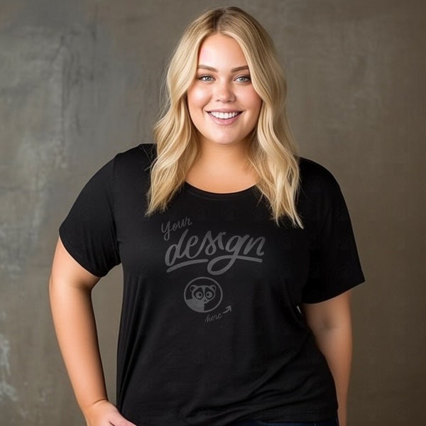 Curvy Woman Mockup, Plus Size Black T-Shirt Mockup, Bella Canvas T-Shirt, Women's Tee Mockup, Large Woman, Plus size Black Shirt Mockup