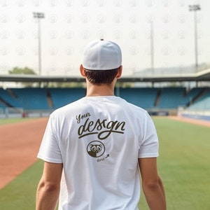 Back Baseball White Shirt Mockup, White Man T-Shirt Mockup, Athletic, Sporty, White Baseball Shirt Mockup, Bella Canvas 3001 T shirt Mockup