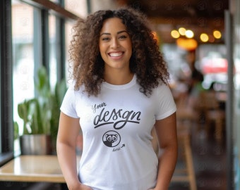 Woman In White T-Shirt Mockup, Women's T Mock, Casual Mockup, Diverse Mock up, White Tee Mock Up, T Shirt Template, Plain T shirt For POD