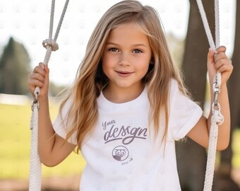 Maqueta de camisa blanca de niña, maqueta de camiseta de lona blanca Bella, maqueta, maquetas para niños, maqueta de camiseta unisex, maqueta de camiseta para niños, maqueta de niña