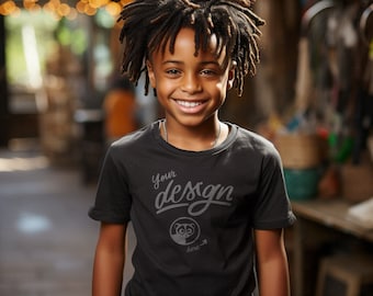 Maqueta de camiseta negra para niño, maqueta de Bella Canvas negra para niños, maquetas para niños, maqueta de camiseta negra para niño, maqueta para niños, camiseta para niños, maqueta para niño