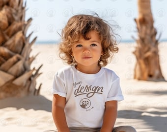 Toddler White T Shirt Mockup, Beach Mockup, Bella Canvas White Shirt Mockup, Children Mockups, Unisex T Shirt Mockup, Kid's Tee Shirt Mockup