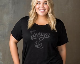 Curvy Woman Mockup, Plus Size Black T-Shirt Mockup, Bella Canvas T-Shirt, Women's Tee Mockup, Large Woman, Plus size Black Shirt Mockup