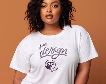 Plus Size Woman T-Shirt Mockup, Black Model Mockup, Womens Tee Mock, Large Model Mockup, Diverse Mock up, Plus Size Model White T Shirt Mock