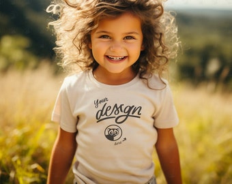 Natural Color T-Shirt Girl's Mockup, Nature Mockup, Girl T-Shirt Mockup, Bella Canvas Casual Mockup, T Shirt Kids Mockup, Outdoor Mockup