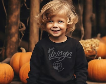 Halloween Mockup, Boy Black  Long Sleeve Shirt Mockup, Boy's Sweater Mockup, Holidays Mock, Pumpkin Mockup, Halloween Children Mockup