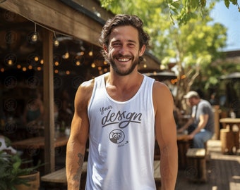 Men's Tank Top Mockup, White Tank Mockup, White Man Mock Up, Male Tank Mock up, Male Model Mock up, Tank Template, Man Model, Sunny Day Mock