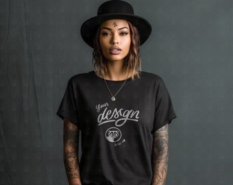 Alternative Model Black T-Shirt Mockup, Tattooed Model Mockup, Women&#39;s Tee Mock, Unique TShirt Mockup, Black T Shirt  Mockup, Trendy Mockup