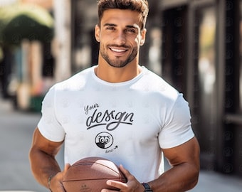 White Shirt Mockup, White Man T-Shirt Mockup, Athletic, Sporty, White Football Shirt Mockup, Bella Canvas 3001 T shirt Mockup