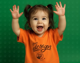 Orange T Shirt Young Girl Mockup, Toddler Tee Shirt Mockup, T Shirt Mock Up, Child Mockup, Unisex T Shirt Mockup, Kid's Orange Shirt Mockup