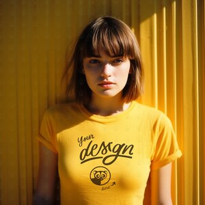 Yellow T Shirt Mockup, Colorful mockup, Summer Mockup, Woman T-Shirt Mock-up, Female T-shirt Mockup, Yellow Trendy T Shirt Mockup,Youth Mock