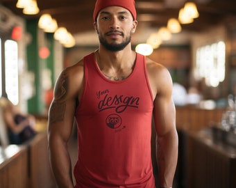 Red Tank Mockup, Red Tank For Man Mock Up, Male Tank Mock up, Male Model Mock up, Guy In Tank Top Mockup, Tank Template, Black Man Model