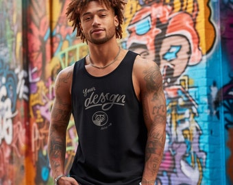 Cool Black Guy In Tank Top Mockup, Black Tank Mockup, Black Man Mock Up, Male Tank Mock up, Male Model Mockup, Tank Template, Tattooed Model