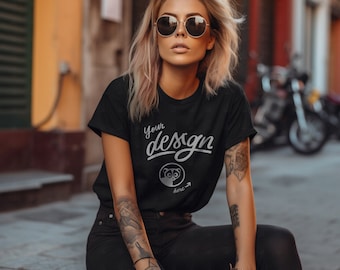 Black T-Shirt Mockup, Tattoo Model Mockup, Stylish Woman Street Mockup, T shirt Mockup, Urban Mockup, Feminine Tee Shirt, Casual Mockup
