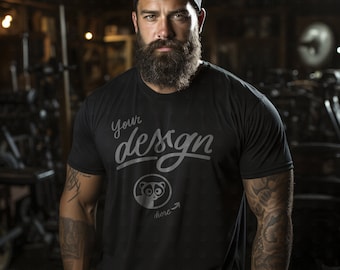 Garage Mockup, Black Shirt Mockup, Male T Shirt Mockup, Black T-Shirt, Male Mockup, Rugged Man Mockup, Father's Day Mockup, Biker Mockup