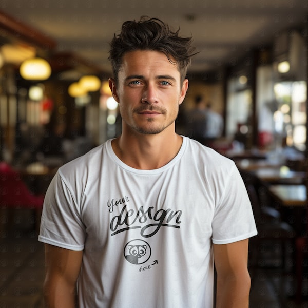 White T Shirt Mockup, White Man T-Shirt Mockup, White Tee Shirt Mockup, Male Model, T shirt Mockup, Urban Vibe Mockup, Men T Shirt Movkup