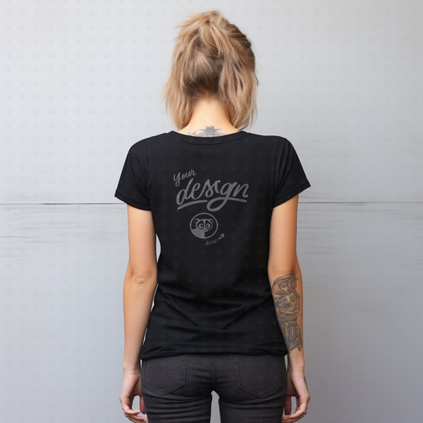 Back Woman T-Shirt Mockup, Black T-Shirt, Tattoo Model Mockup, T shirt Mockup, Casual Mockup, Everyday T Shirt Mockup, Back View Mockup