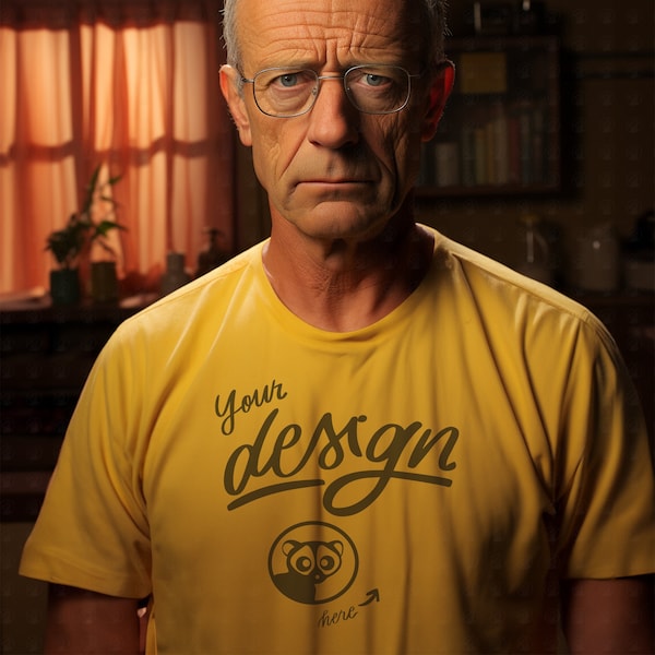 Yellow T-Shirt Mockup, Older Men's Color T-Shirt Mockup, Yellow Shirt Mock, Serious Guy Mockup, Father's Day Shirt Mockup, Simpson's Yellow