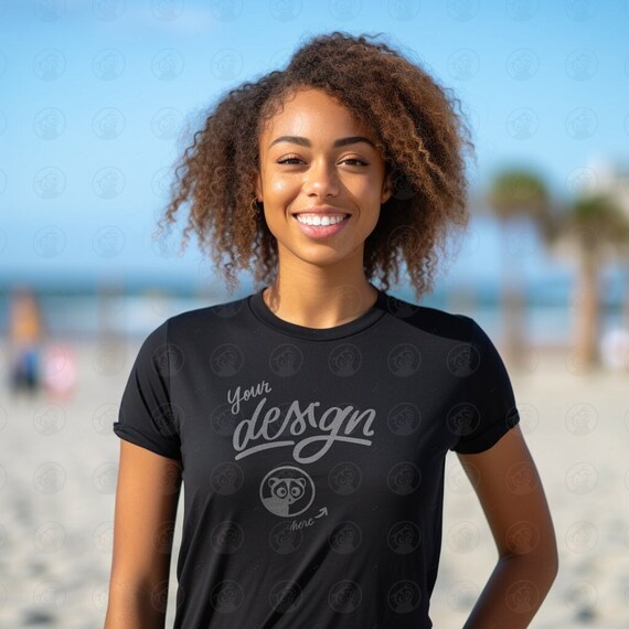 Bella Canvas T shirt Mockup Black T shirt Female Model Mockup Black Model Mockup Womens Tee Mock Casual Mockup Beach Backgound Mockup Etsy Canada