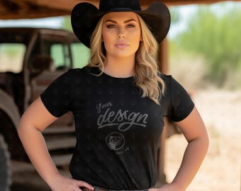 Cow Girl Mockup, Country Woman T-Shirt Mockup, Black T-Shirt Mockup, Outdoor Women's Tee Mock, Farmer Mockup, Black Shirt For Woman Mockup