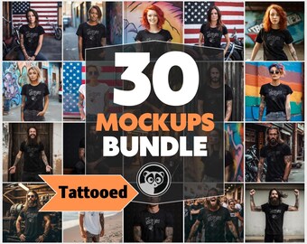 Tattooed Models Mockup Bundle, T-Shirt Mockups Bundle, Punk Rock Mockups, Alternative Model Mockup, Edgy T Shirt Mockup, Trendy Mockup