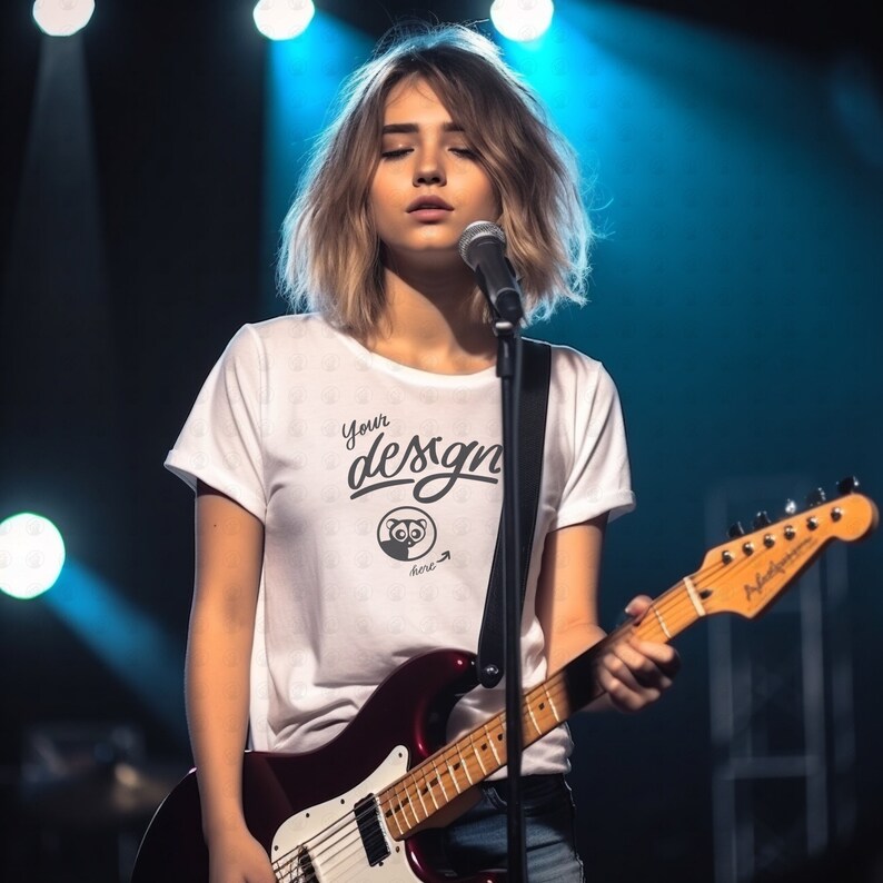 Musician Mockup, White Woman Tshirt Mockup, Women's Tee Mock, T Shirt
