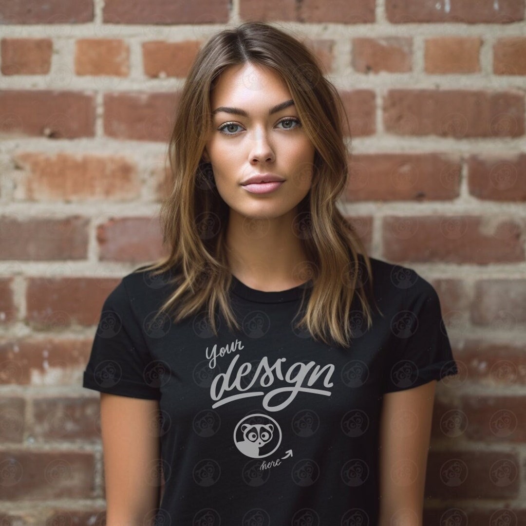 Bella Canvas Black T-shirt Mockup, Women T-shirt, Model Mockup, Urban ...