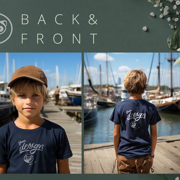 Bundle Of Front and Back Teen Boy Blue T-Shirt Mockups, 3 files Set, Kids Blue Bella Canvas, Children Mockups, Blue T Shirt Mockup, Marine